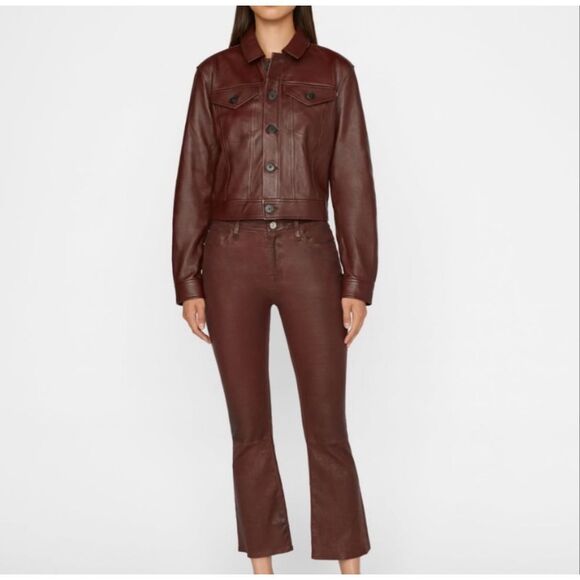 Frame Le Crop Mini Boot Jeans in Bordeaux Coated Size 29 - Picture 12 of 12